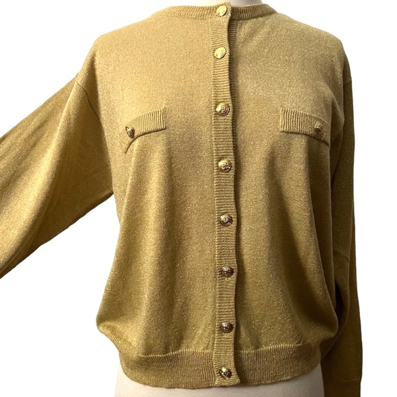 Sold/// 1990’s Vintage Blousy Gold Lurex Cardigan, Size Medium - Picture 2 of 8